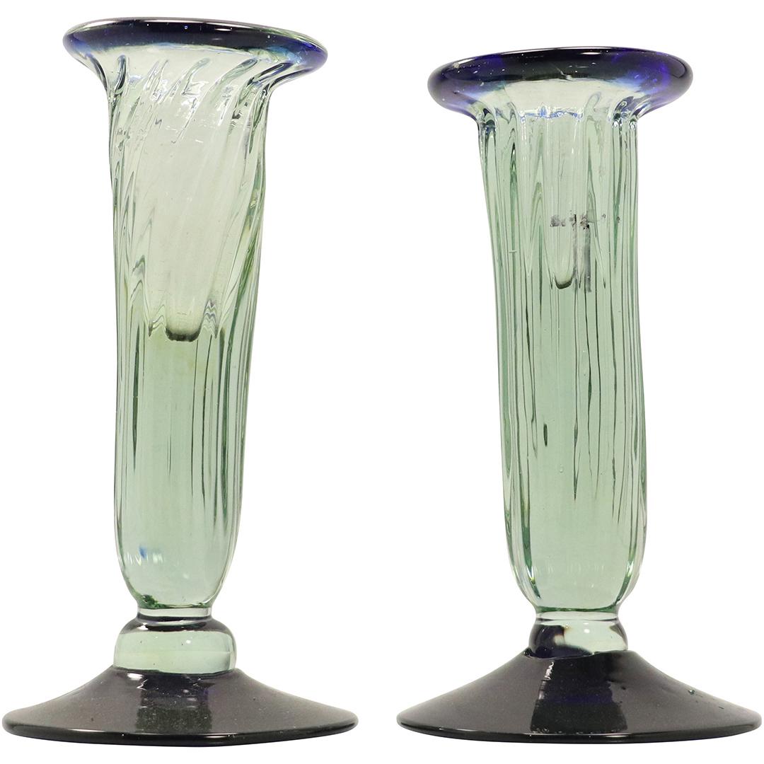 [2] Cobalt Blue Base & Top, Green Column Candlesticks (1 of 6)