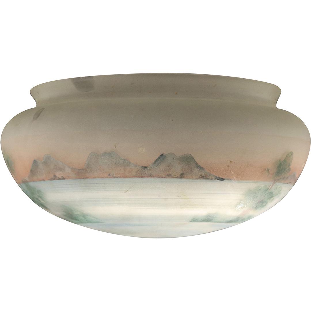 C. 1920s Painted Landscape Glass Dome Chandelier Shade (1 of 7)