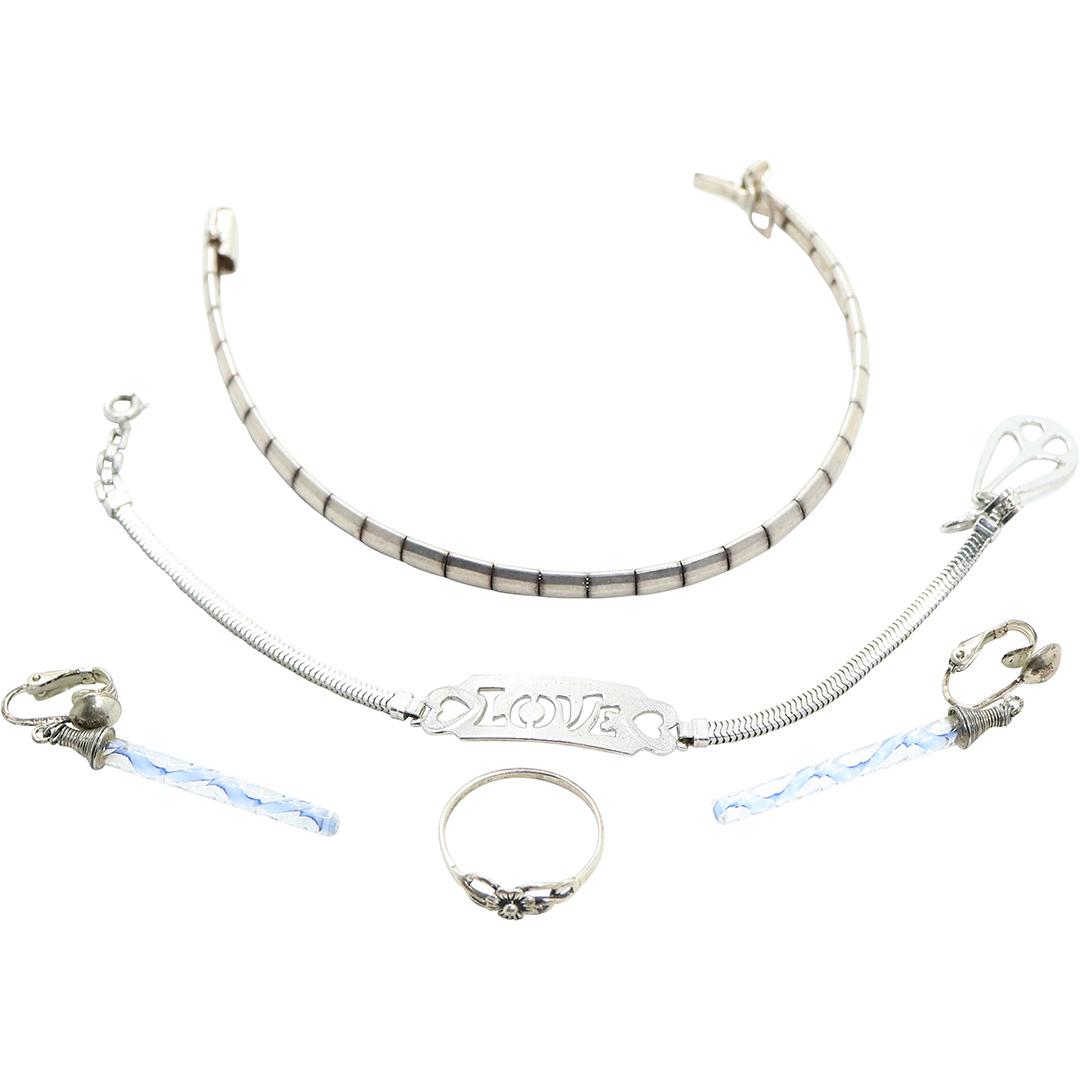 .925 Sterling Ring 2 Bracelets; Glass Sterling Earrings (1 of 8)