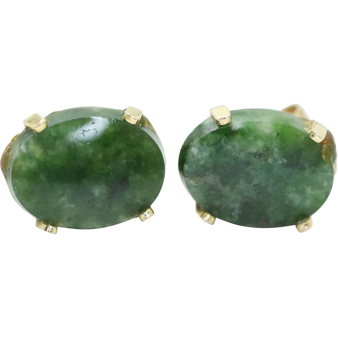 14K Yellow Gold Jade Pierced Earrings 0.9 dwt (1 of 3)
