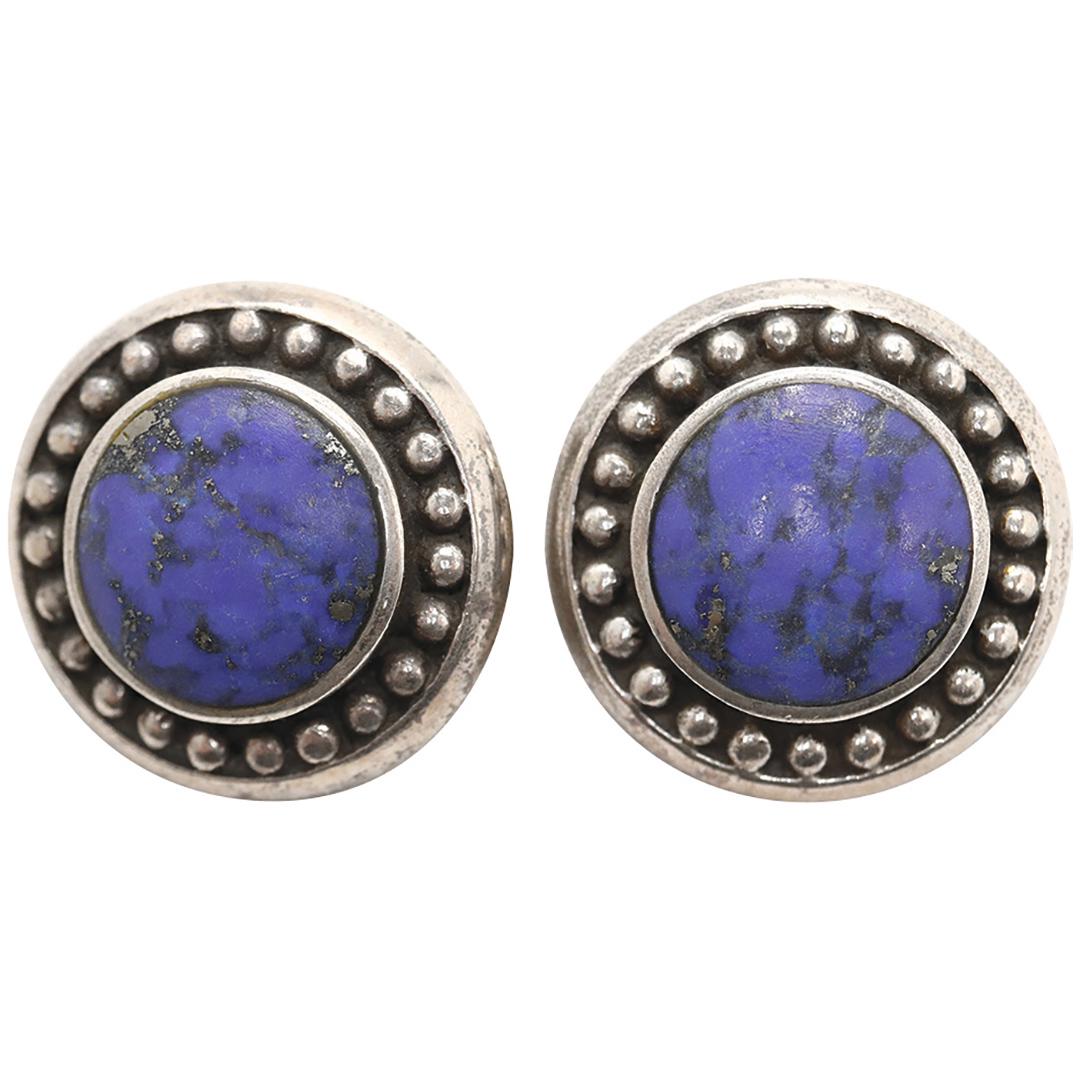 .925 Sterling Silver Round Lapis Clip-on Earrings (1 of 5)