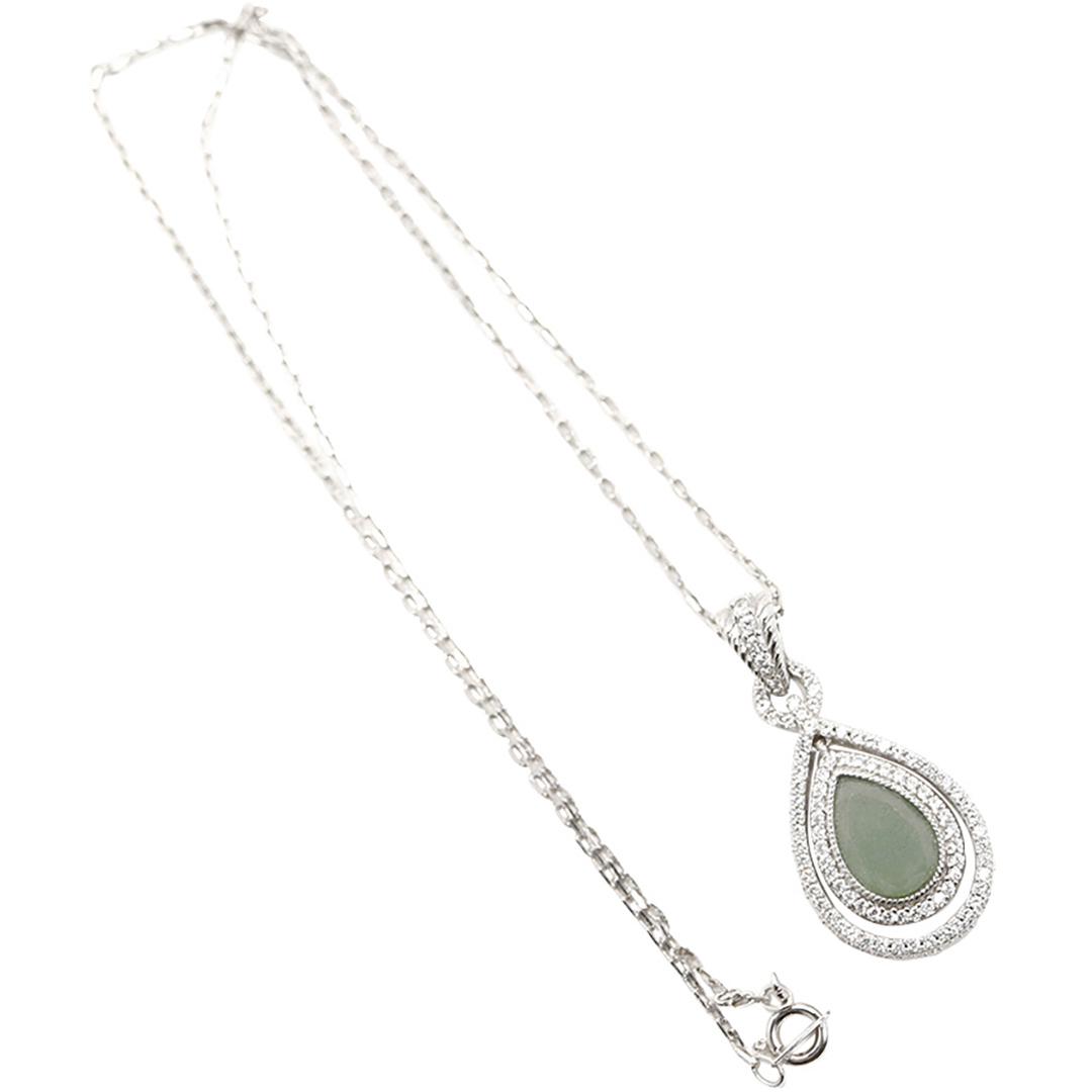 .925 Sterling Judith Ripka Jade and CZ Pendant Necklace: .925 Sterling Judith Ripka Jade and CZ Pendant Necklace in original box. Marked: .925 ; size pendant 1 1/2 in. x 3/4 in. ; chain 18 in. length