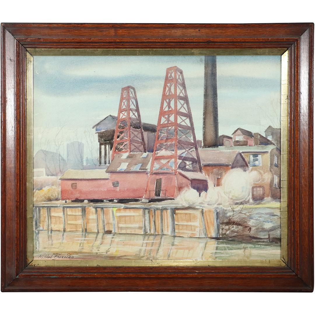 R Hal Burriss 1892-1991, Watercolor,  Industrial Town (1 of 10)