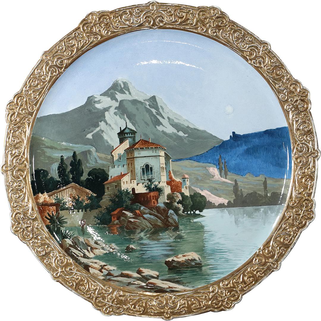Antique Swiss Alps Large Porcelain Wall Charger: Antique Swiss Alps Large Porcelain Wall Charger. Nice quality. 21 1/2 inches in diameter. Size: 21.5dia in
