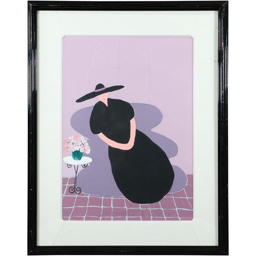 Ann N Hills '87; Modernism Gouache Woman Interior Scene (1 of 8)