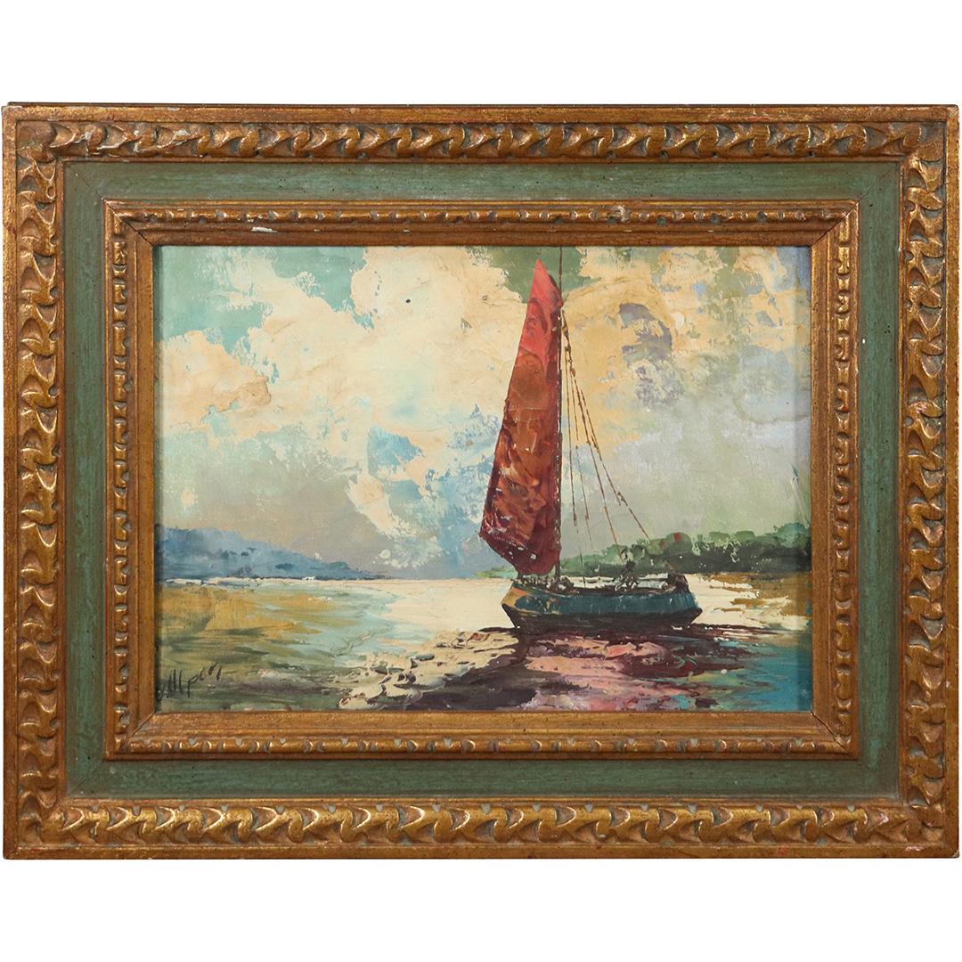 J Alpern, Vintage Impressionist Oil/c Sail Boat: J Alpern, Vintage Impressionist Oil/c Sail Boat. Oil on canvas painting, Signed, Framed. Size: 12x16 in image, 18.5x22.5 in outside frame