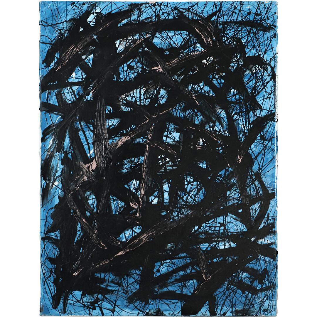 Pulgini, Mid-Century Modern O/c Abstract Black on Blue (1 of 7)