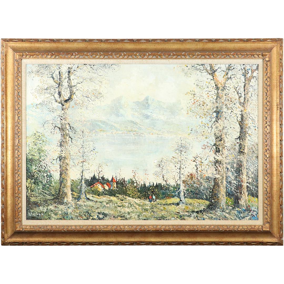 S Wolfran, Fine Oil/c Mountains Valley Lake Landscape (1 of 9)