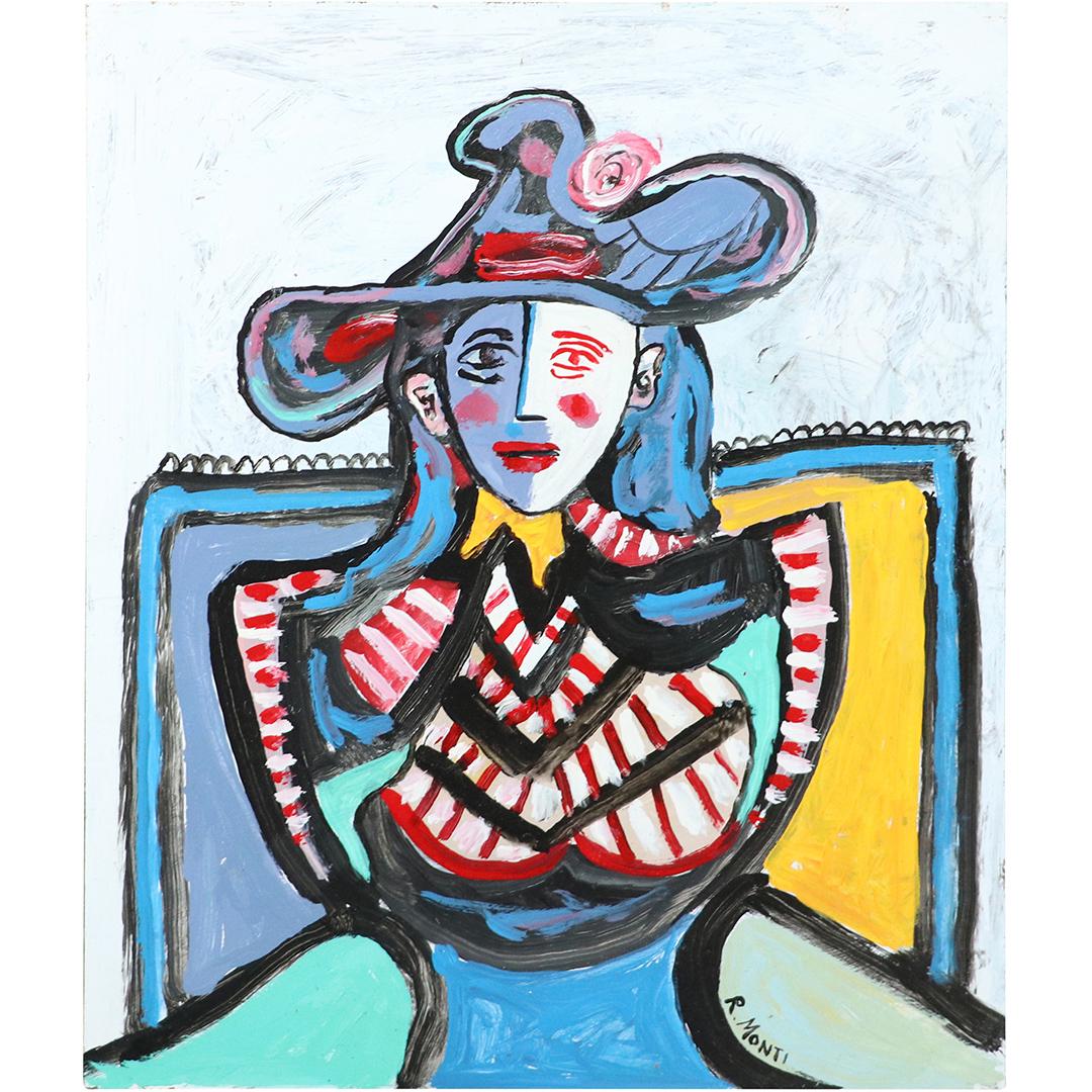 R Monti, Mid-Century Modern Abstract Portrait Woman O/b (1 of 7)