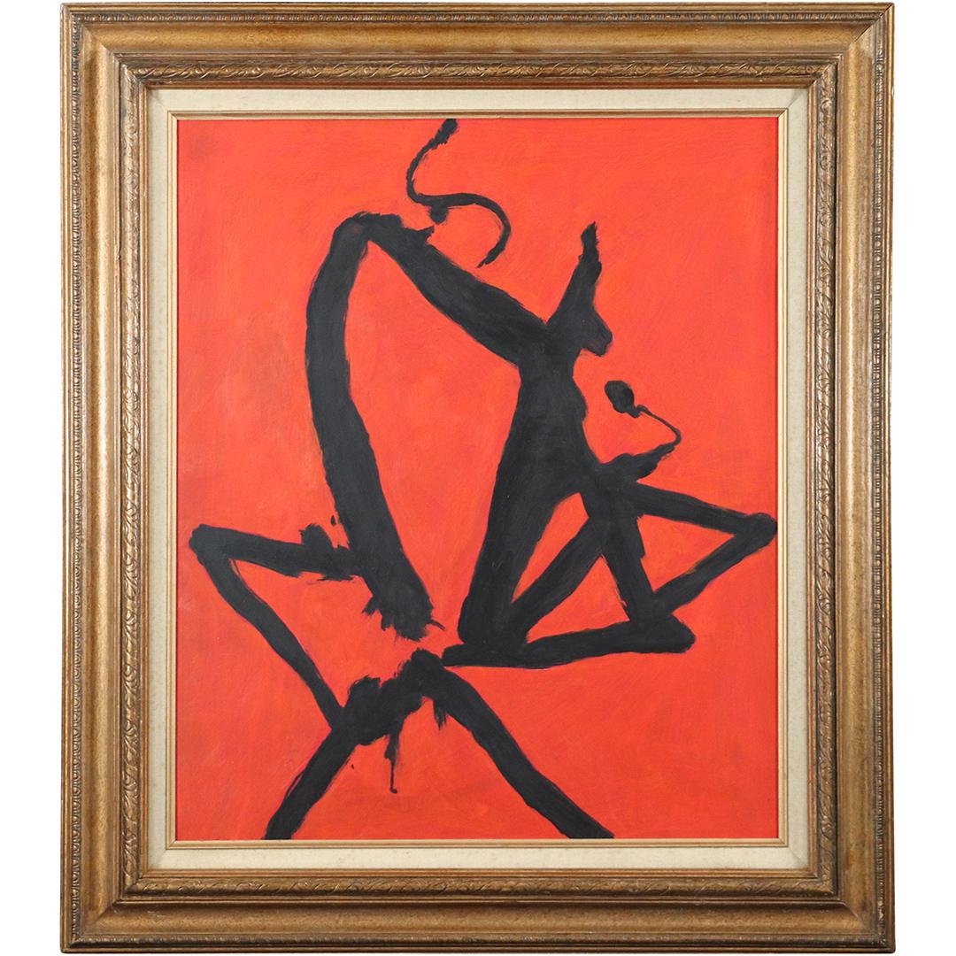 after Motherwell, Black on Red Abstract Oil/b Painting (1 of 7)