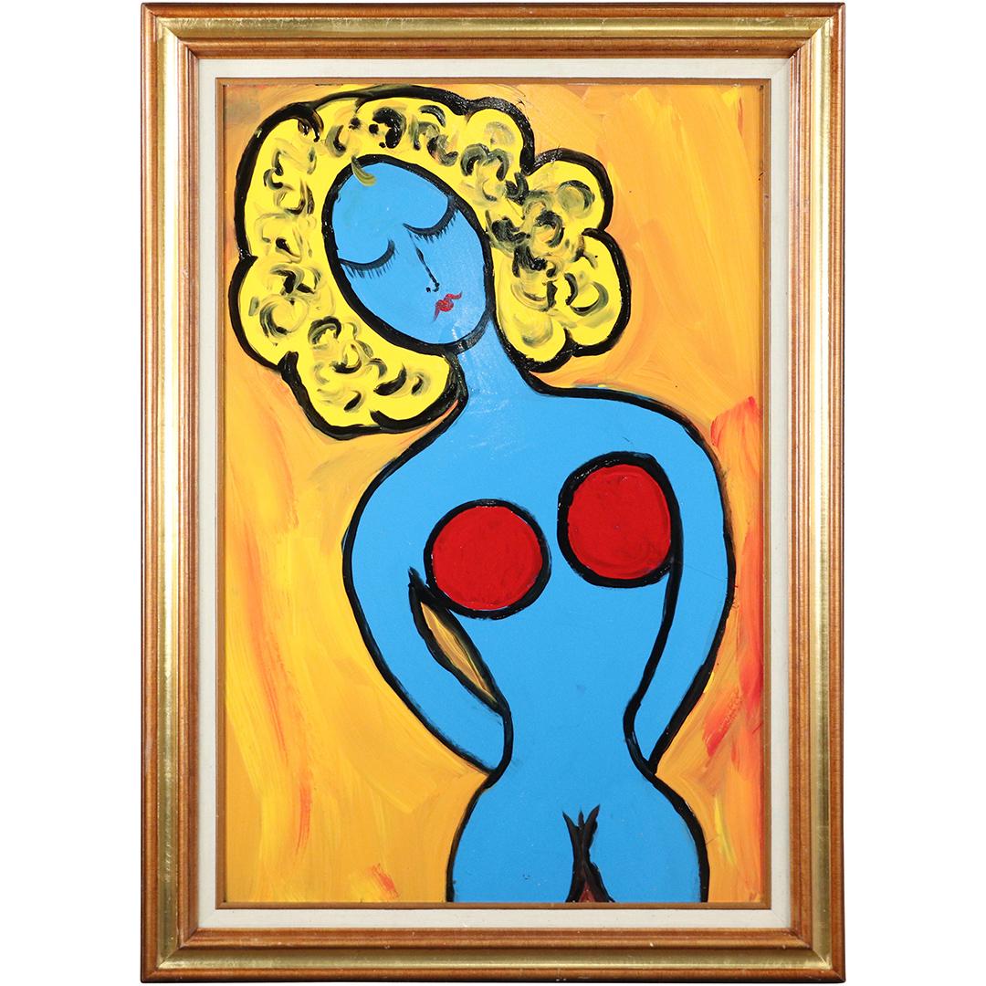Pulgini, Mid-Century Modern Oil/b Abstract Blue Woman (1 of 9)