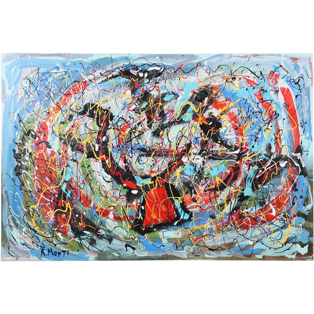 R Monti, Mid-Century Modern Abstract Drip Art Painting (1 of 7)