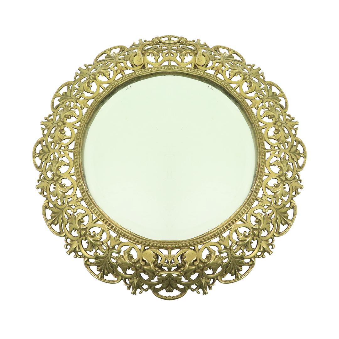 Fancy Victorian Brass Reticulated Round Dresser Tray (1 of 7)