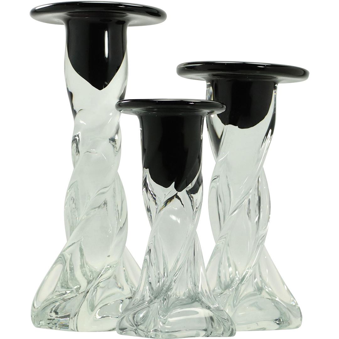3 Pc Graduated Size Black & Crystal Glass Candlesticks (1 of 6)