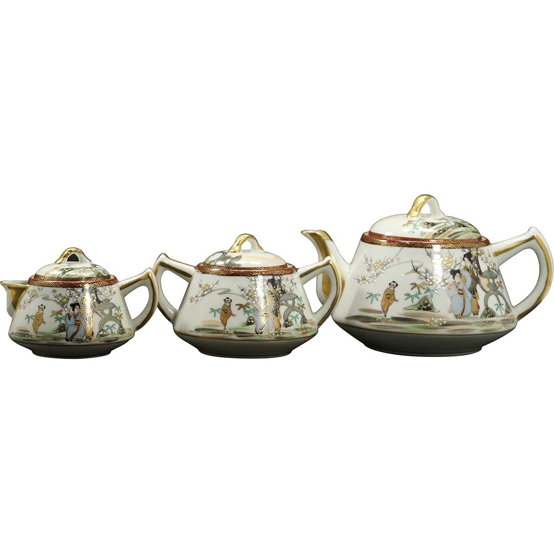 3 Pc Kutani Porcelain Teapot, Sugar and Creamer (1 of 9)