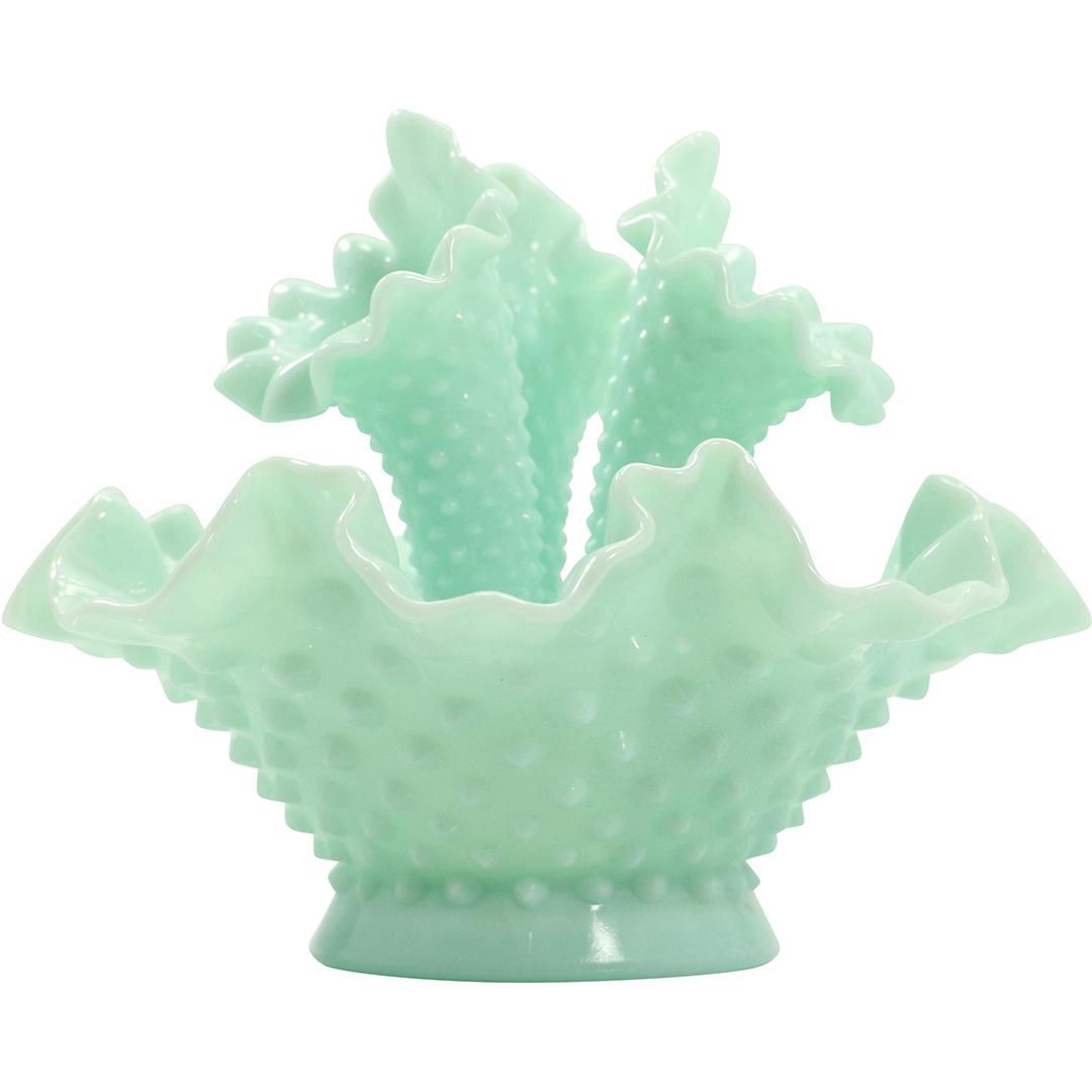 Fenton Light Green Glass Hobnail Triple Epergne Center (1 of 8)