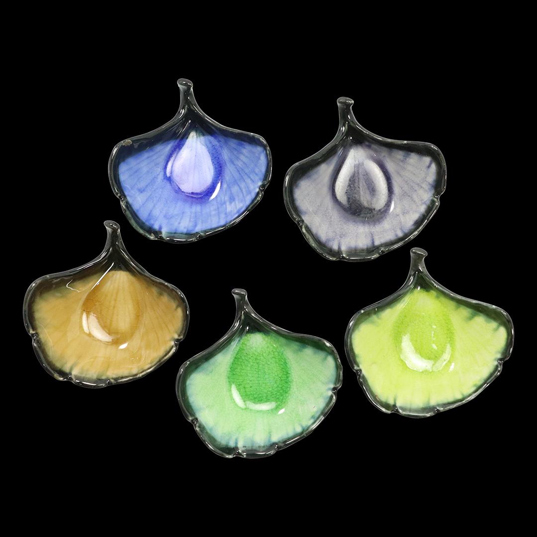 5 Pc Japanese Ceramic Color Glaze Leaf Trays with box (1 of 7)