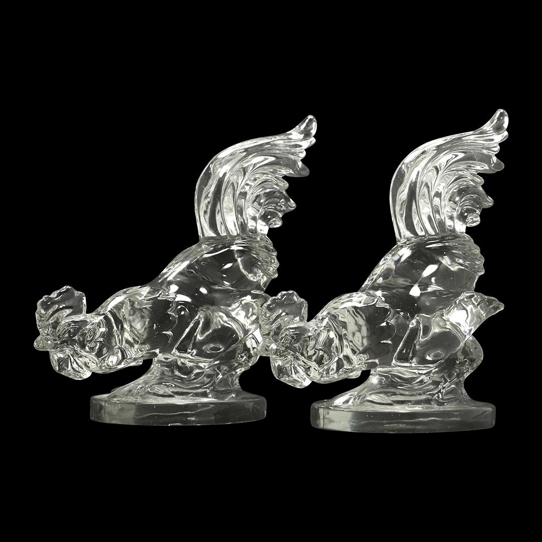[2] Two Large Crystal Glass Rooster Figures Bookends (1 of 7)