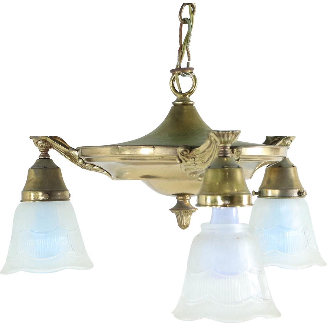 3 Light Brass Pan Hanging Fixture Chandelier (1 of 8)