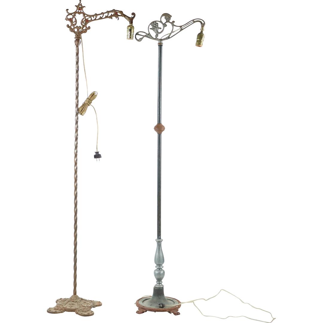 [2] Two Circa 1920s Iron Metal Bridge Lamps (1 of 9)