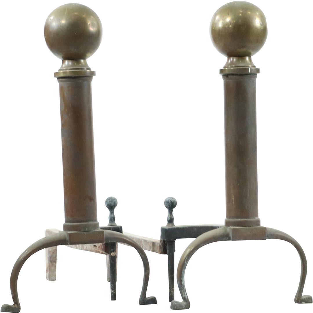 19th C. Classical Ball Top Fireplace Andirons (1 of 8)