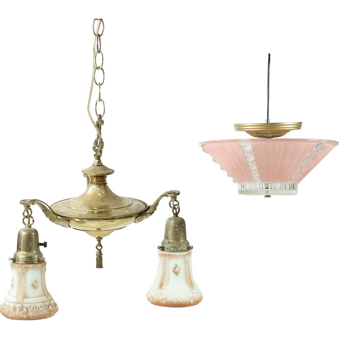 [2] Vintage Hanging Light Fixtures with Glass Shades (1 of 10)