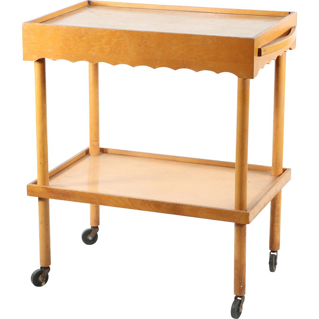 Mid-Century Modern Blond Wood Serving Cart: Mid-Century Modern Blond Wood Serving Cart Size: 28.5h x 25L x . 16w