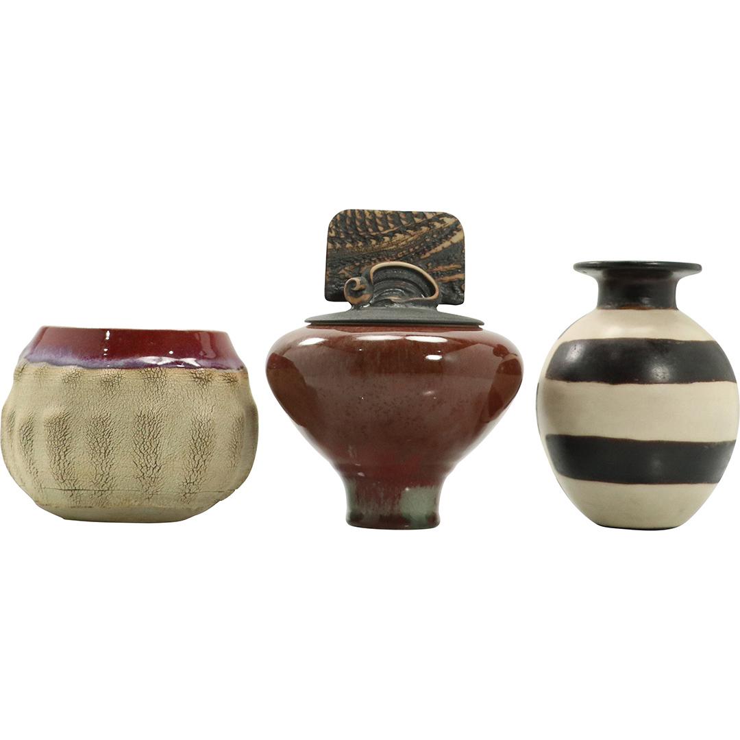 [3] Three Assorted Signed Studio Art Pottery Vases, Jar (1 of 11)