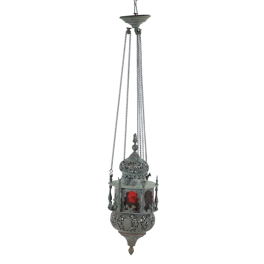 Vintage Brass Turkish Reticulated Hanging Fixture: Vintage Brass Turkish Reticulated Hanging Fixture. Size: 14h x 6w