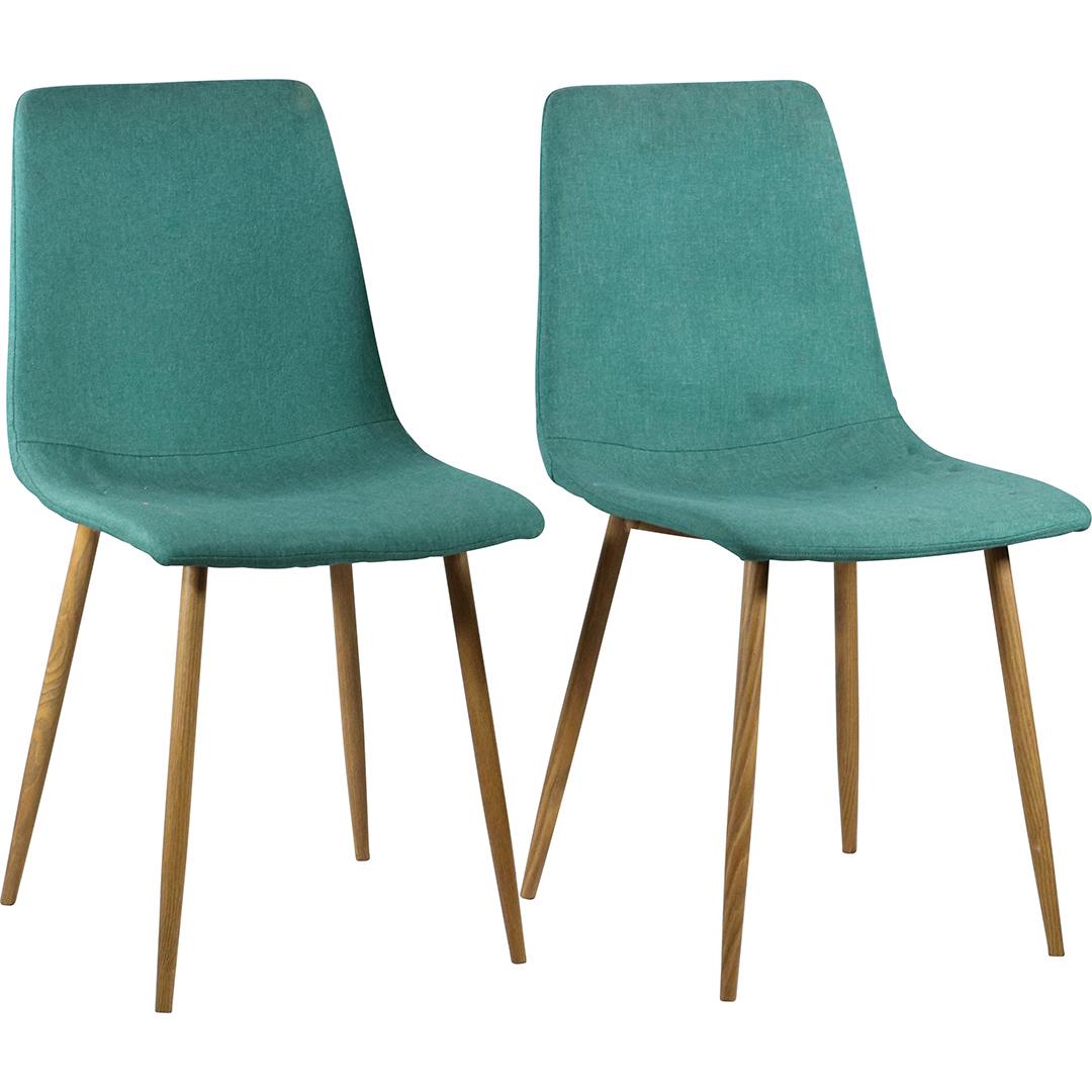 [2] Two Mid-Century Modern Teal Chairs (metal legs) (1 of 6)
