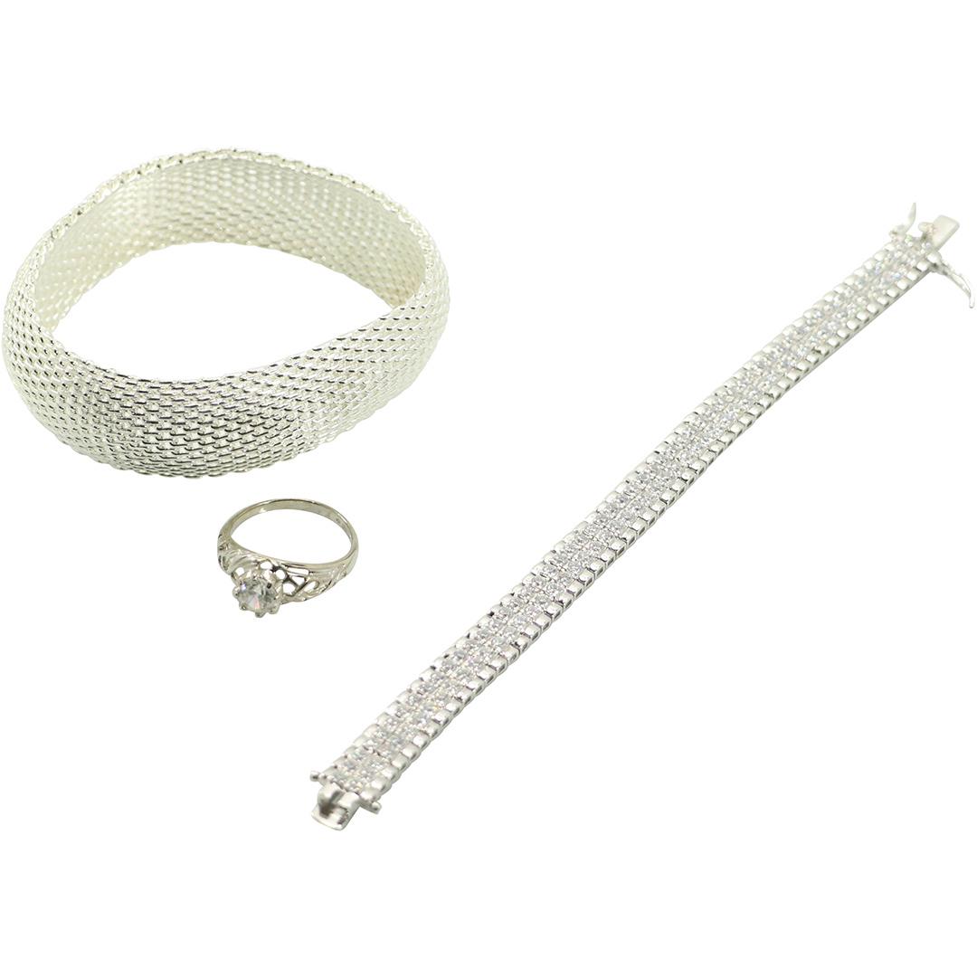 Sterling Silver 2 Bracelets and Sterling Ring with CZ (1 of 7)