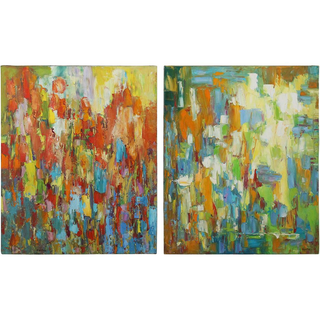 [2] Two Mid-Century Modern Abstract Oil/c Signed Opolos (1 of 10)