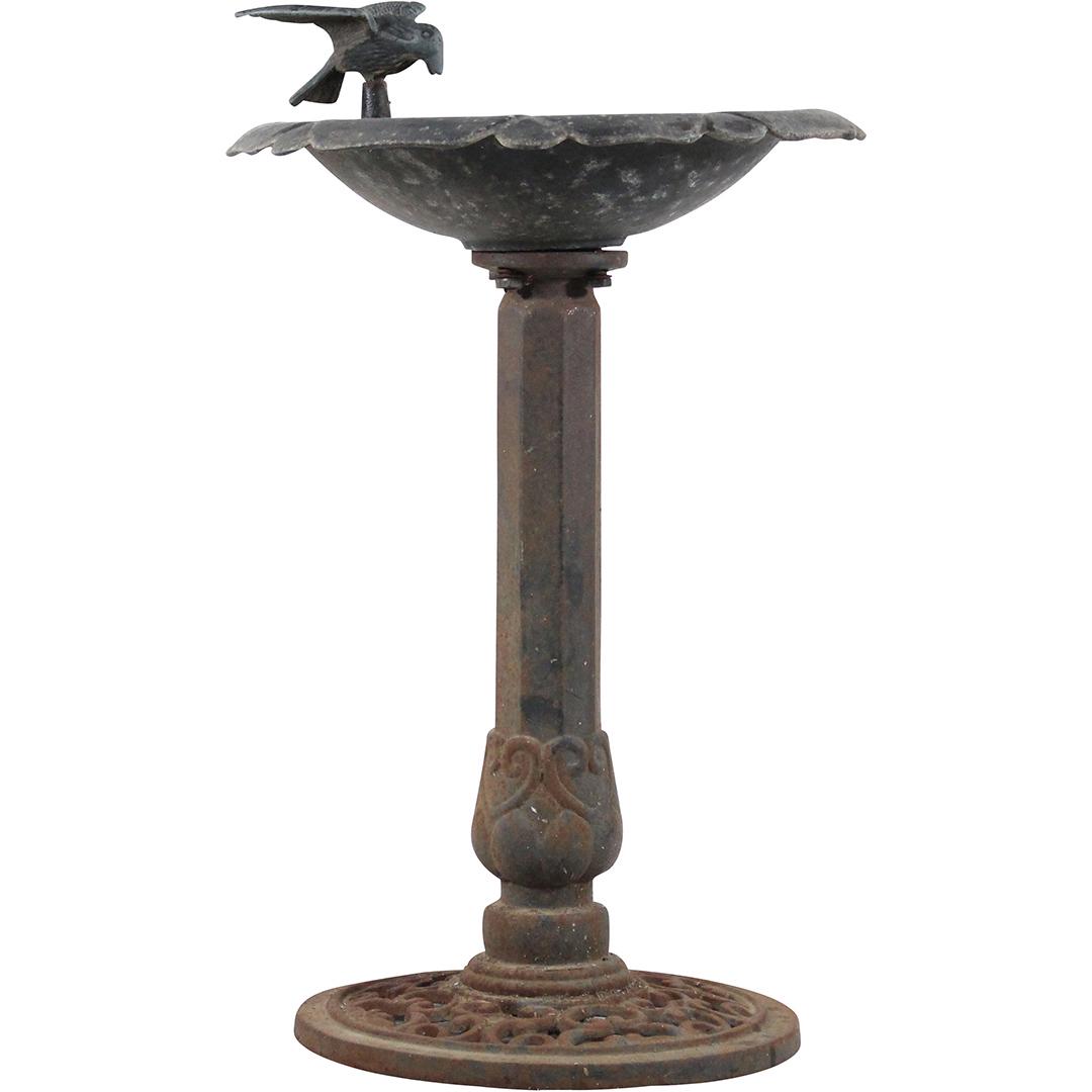 Cast Metal Pedestal Base Birth Bath with Bird Figure (1 of 9)