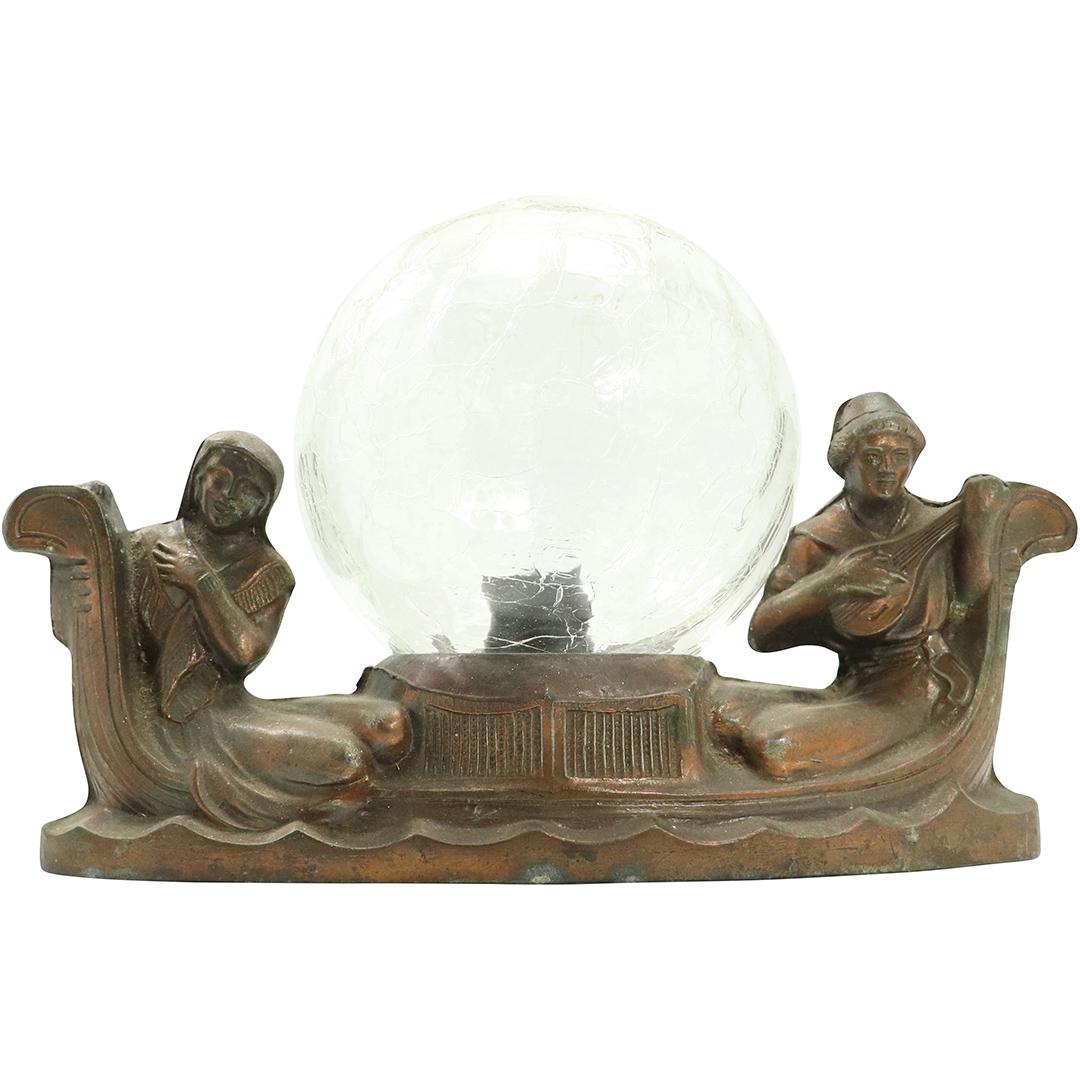Circa 1920s Cast Metal Figures Glass Ball Shade Lamp (1 of 8)