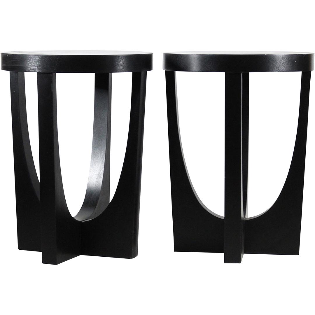 [2] Two Modern Design Round End Stands in Black Finish (1 of 6)