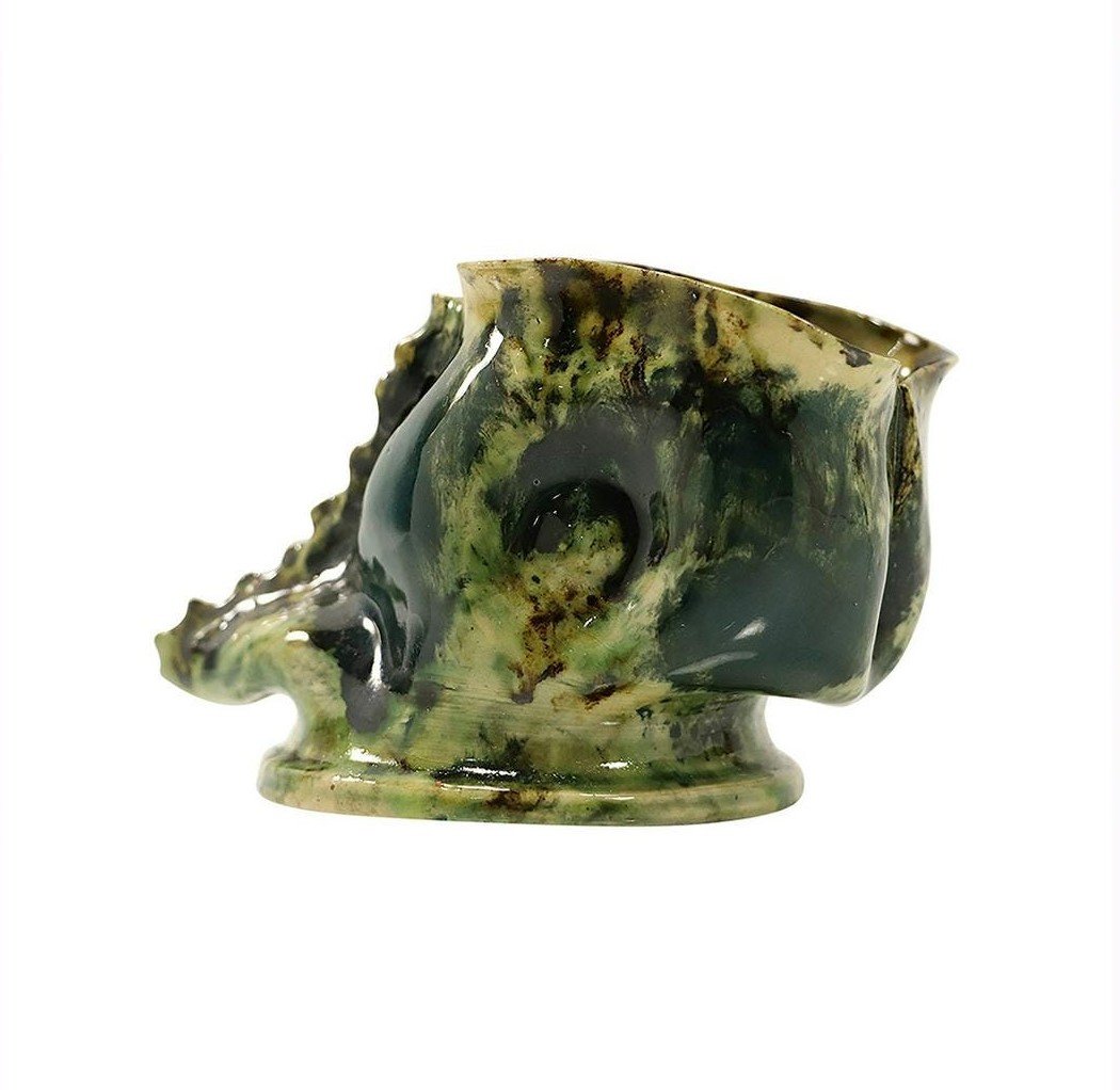 George Ohr, Signed Organic Art Pottery Bowl Green Glaze (1 of 7)