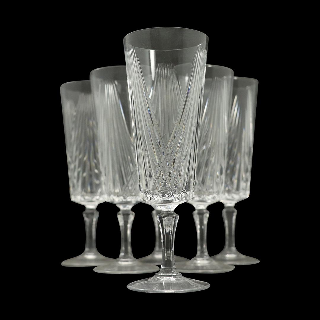 [6] Six Crystal Glass Flutes Stemware (1 of 6)