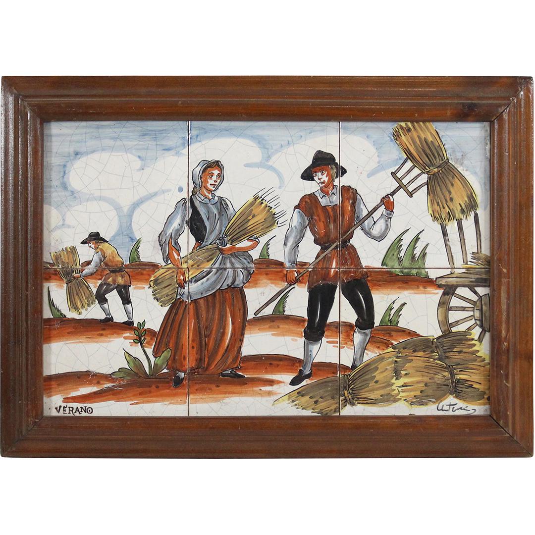 Verano, Vintage Framed Tiles of Farmers Haying (1 of 9)