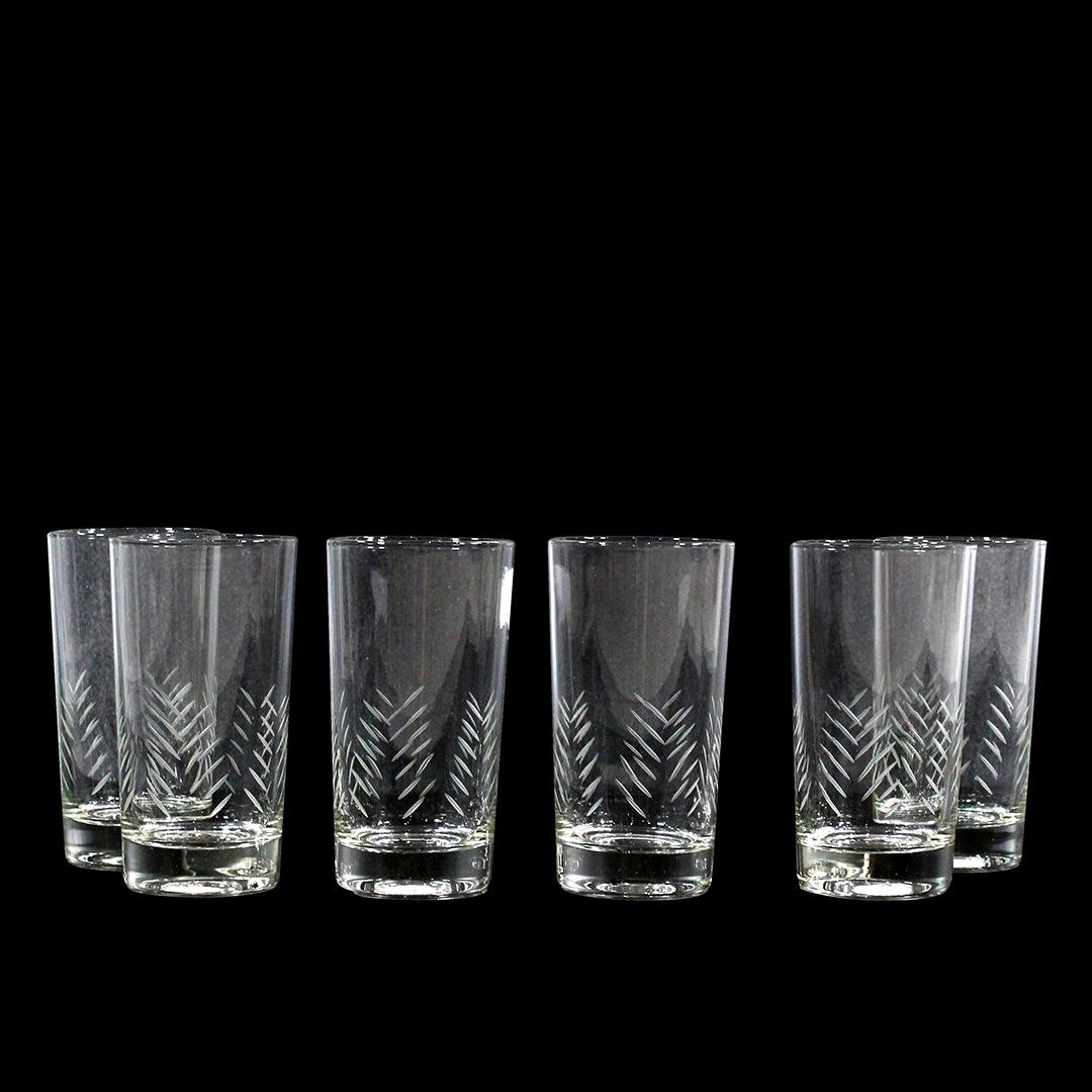 [6] Mid-Century Etched Tall Crystal Drinking Glasses (1 of 5)