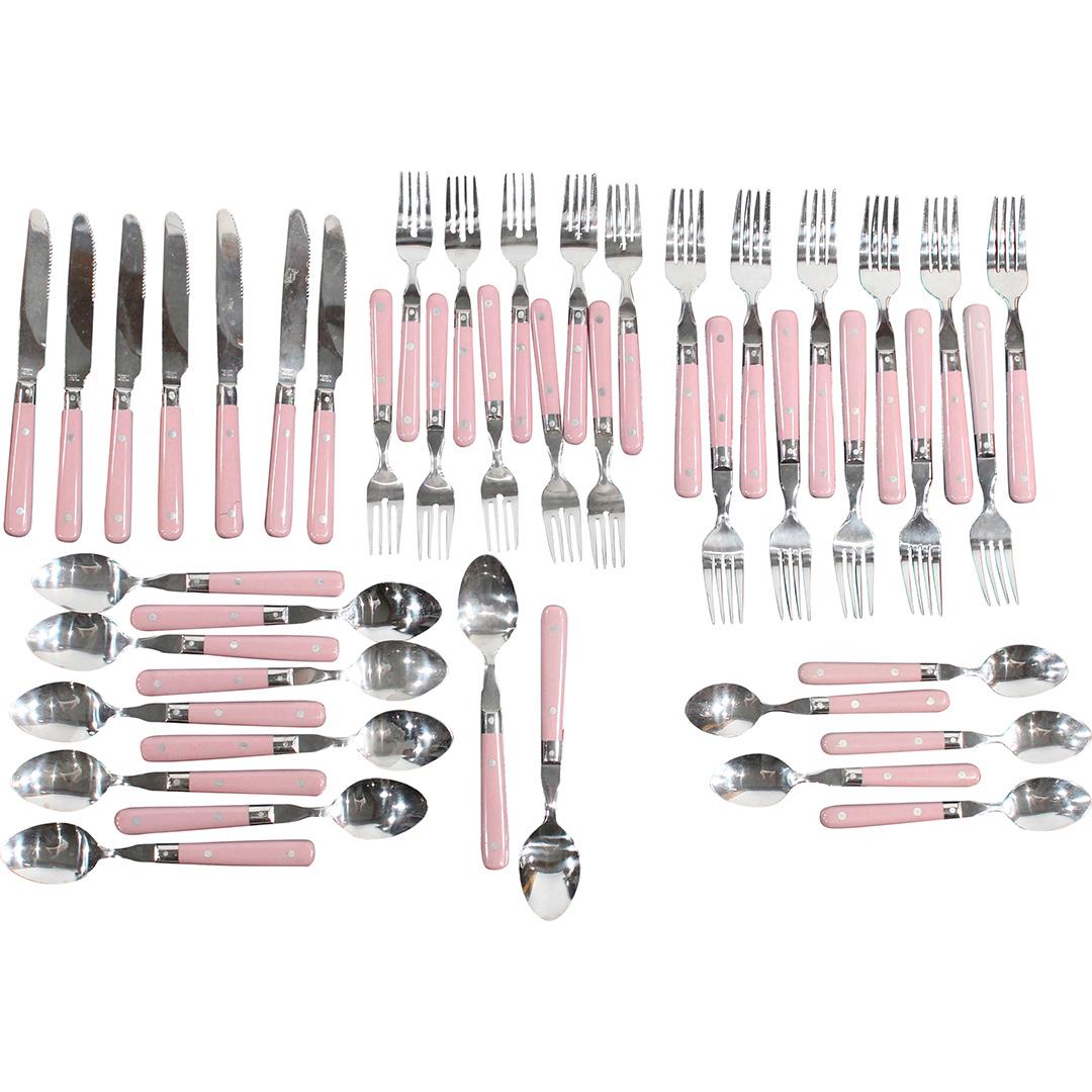 Pink Handles Stainless Steel Flatware Service 8 (1 of 10)