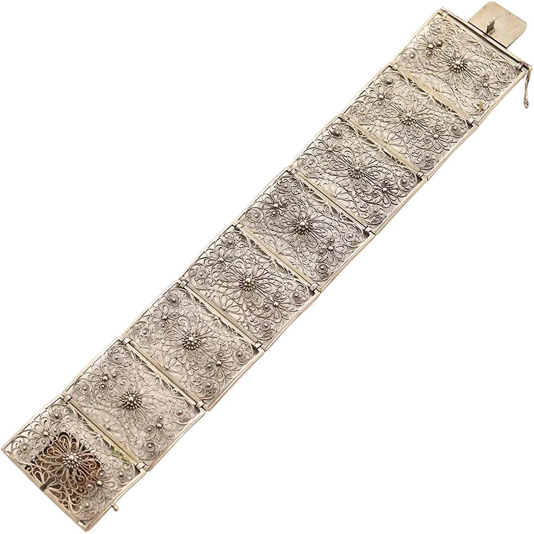 .925 Sterling Silver Filigree Fancy Wide Bracelet (1 of 4)