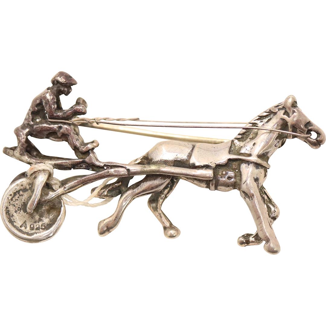 .925 Sterling Silver Equestrian Sulky Figure Brooch (1 of 5)