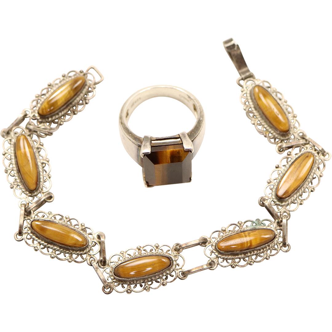 .925 Sterling Tiger's Eye Bracelet & Tiger's Eye Ring (1 of 6)