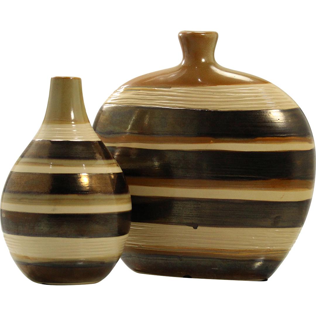 [2] Pottery Striped Vases Browns and Tan Colors (1 of 6)