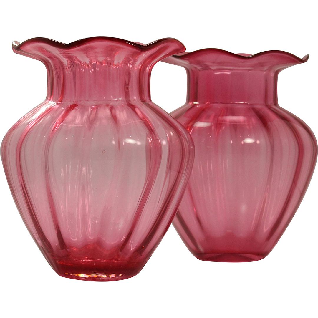 Matched Pair Vintage Cranberry Glass Vases (1 of 10)