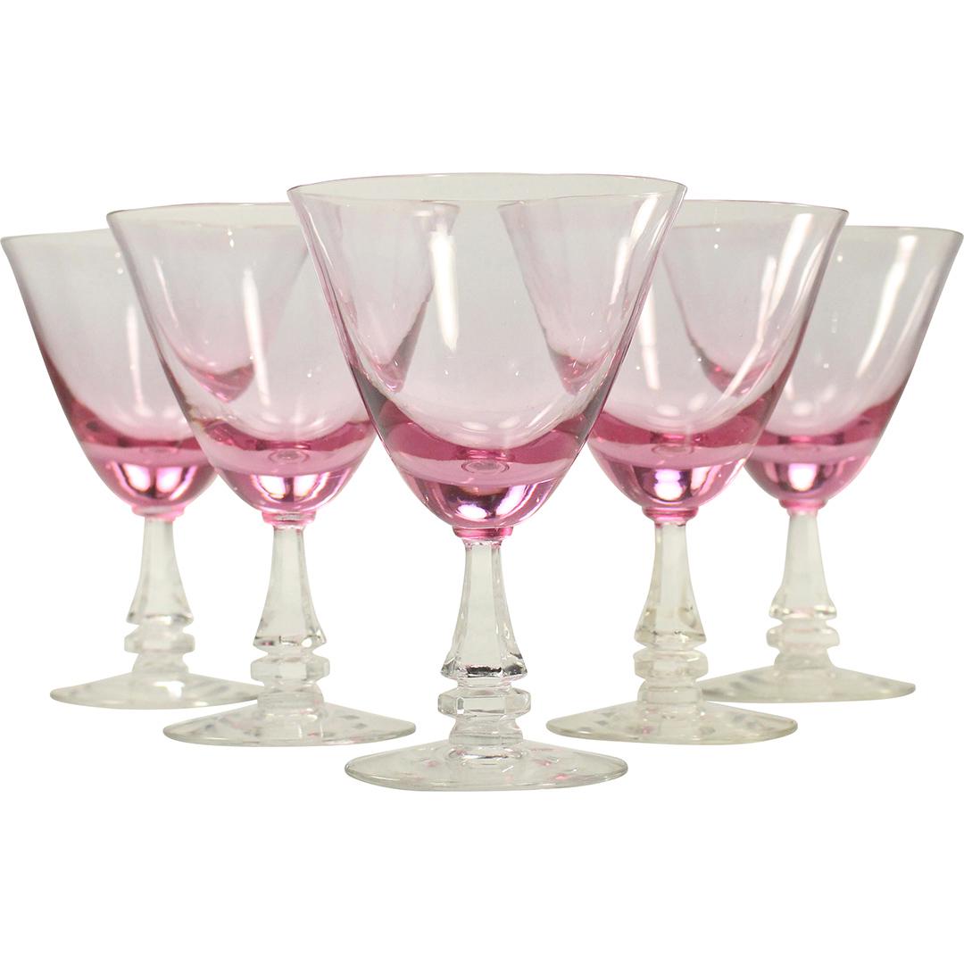 [5] Five Pink Top Crystal Glass Cocktail Stemware (1 of 6)