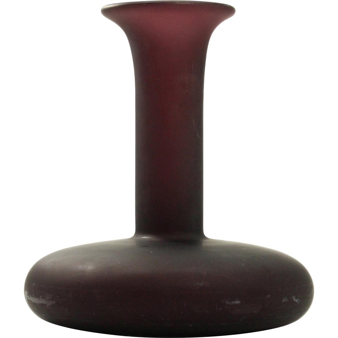 Mikasa Kurata Purple Amethyst Satin Glass "Squat" Vase: Mikasa Kurata Purple Amethyst Satin Glass "Squat" Vase with bottle neck. Matte Finish. Original label on base. Size: 9 h 7.5 w