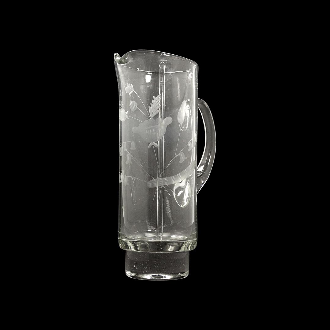 Etched Bell Flowers Crystal Glass Cocktail Pitcher (1 of 6)