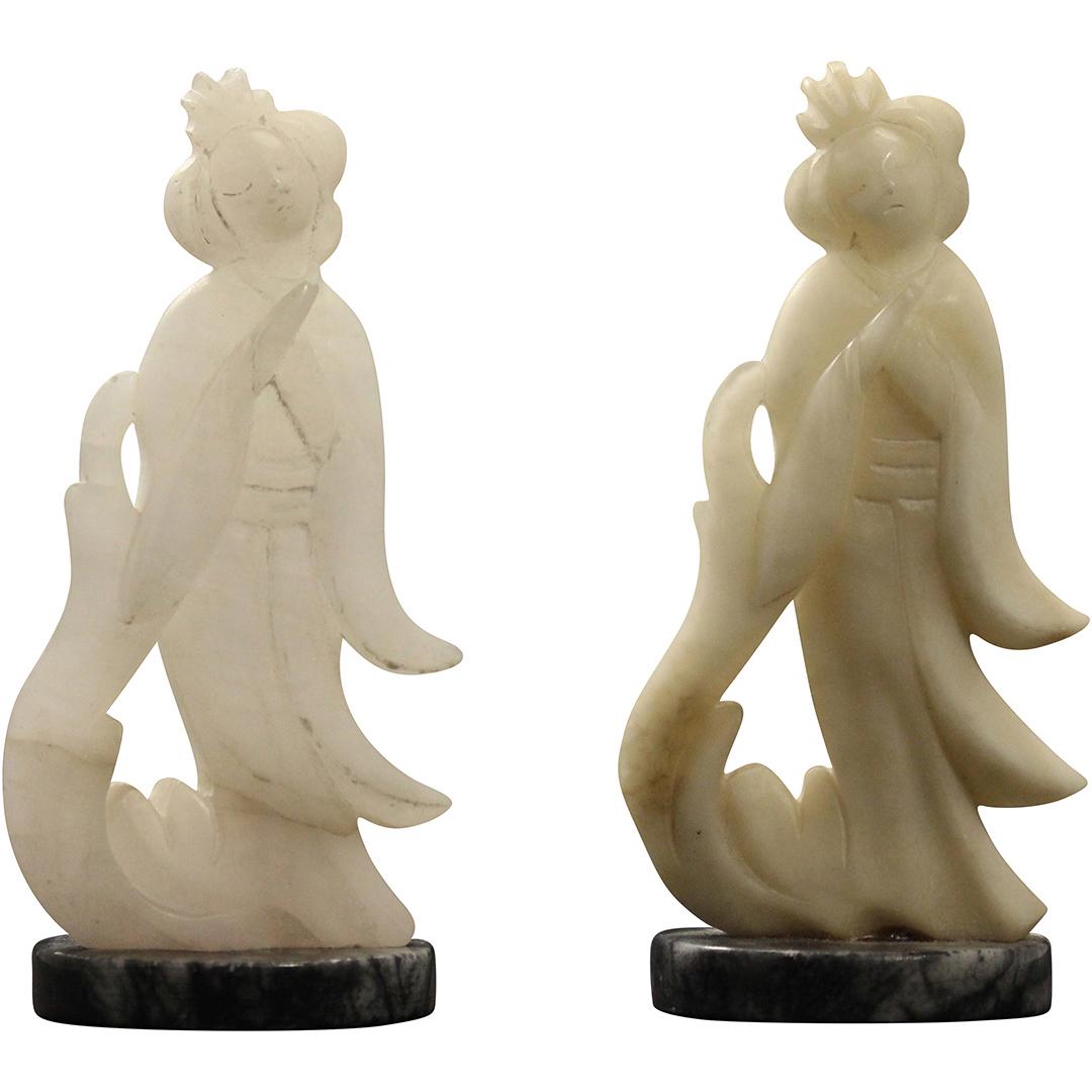 [2] Onyx Japanese Geisha Girls Figures on Marble Bases (1 of 6)