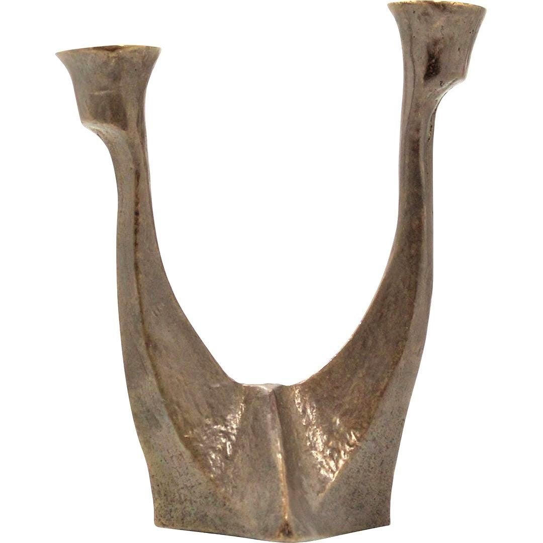 Bronze Brutalist Mid-Century Candelabrum Sculpture: Bronze Brutalist Mid-Century Candelabrum Sculpture. Nice Form, Nice quality. Original patina finish. Size: 6.5 x 5.5